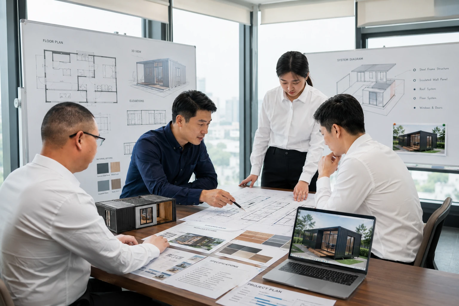 Reunion de orientacion de producto para planificacion de casa modular