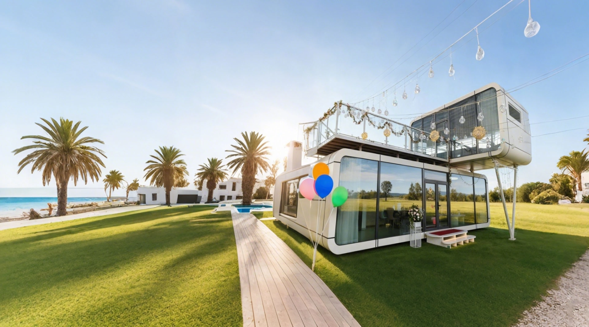 Capsula futurista con vistas panoramicas, integracion inteligente y estilo ideal para glamping y resorts.