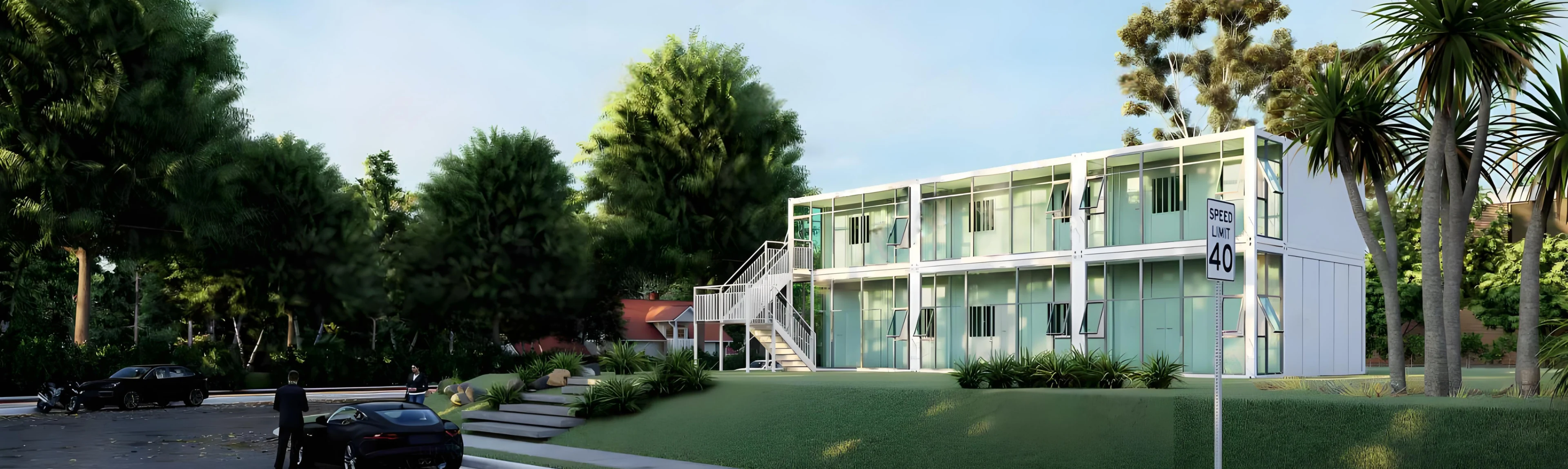 Exhibicion exterior de productos de construccion modular